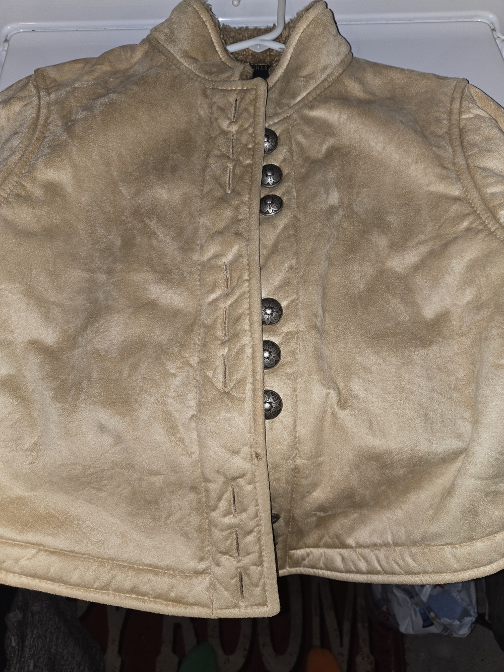 Suede-Look Button Front Jacket in Tan